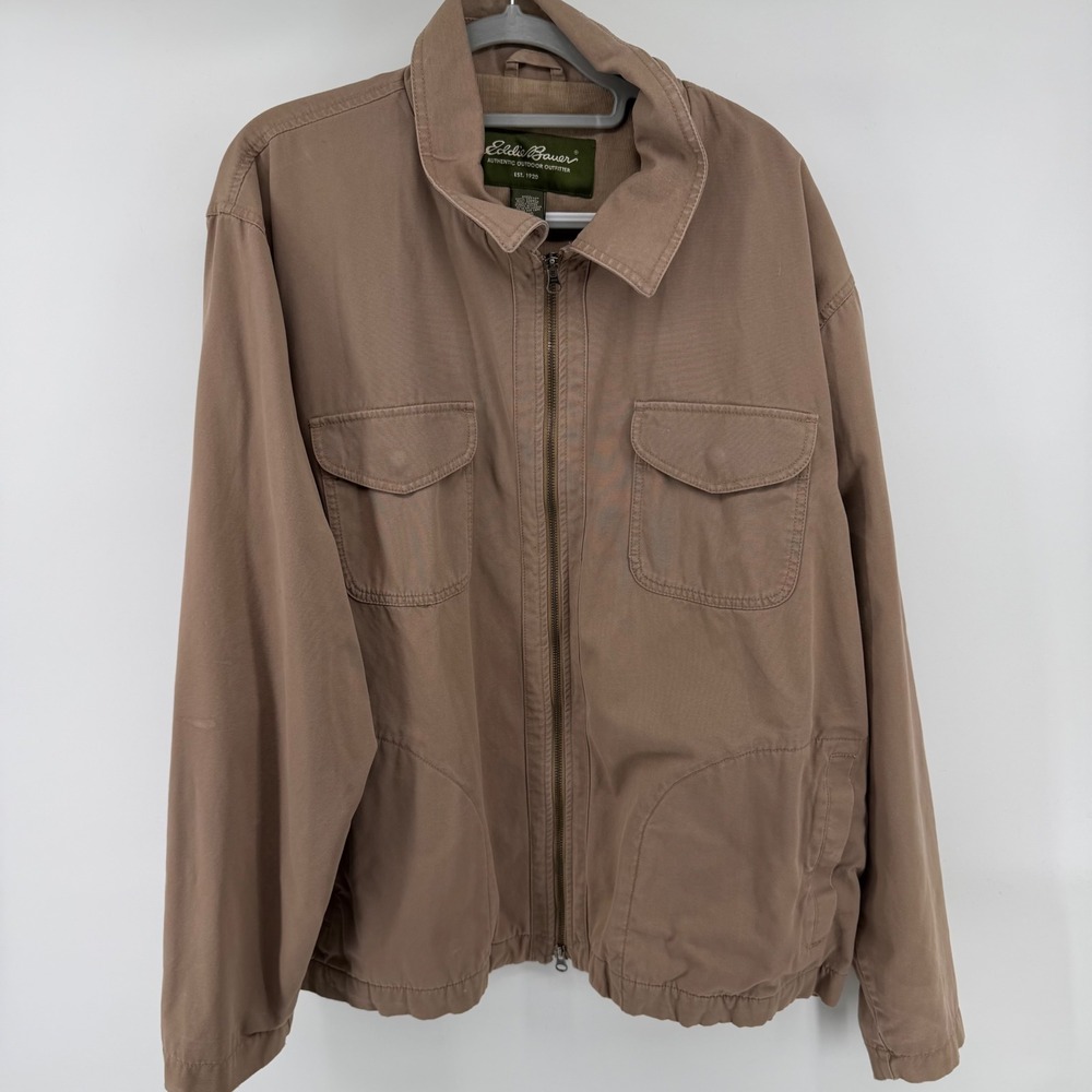 Eddie Bauer Mens XXL Tan Brown Cotton Full Zip Field Jacket 0141 Fall 2006